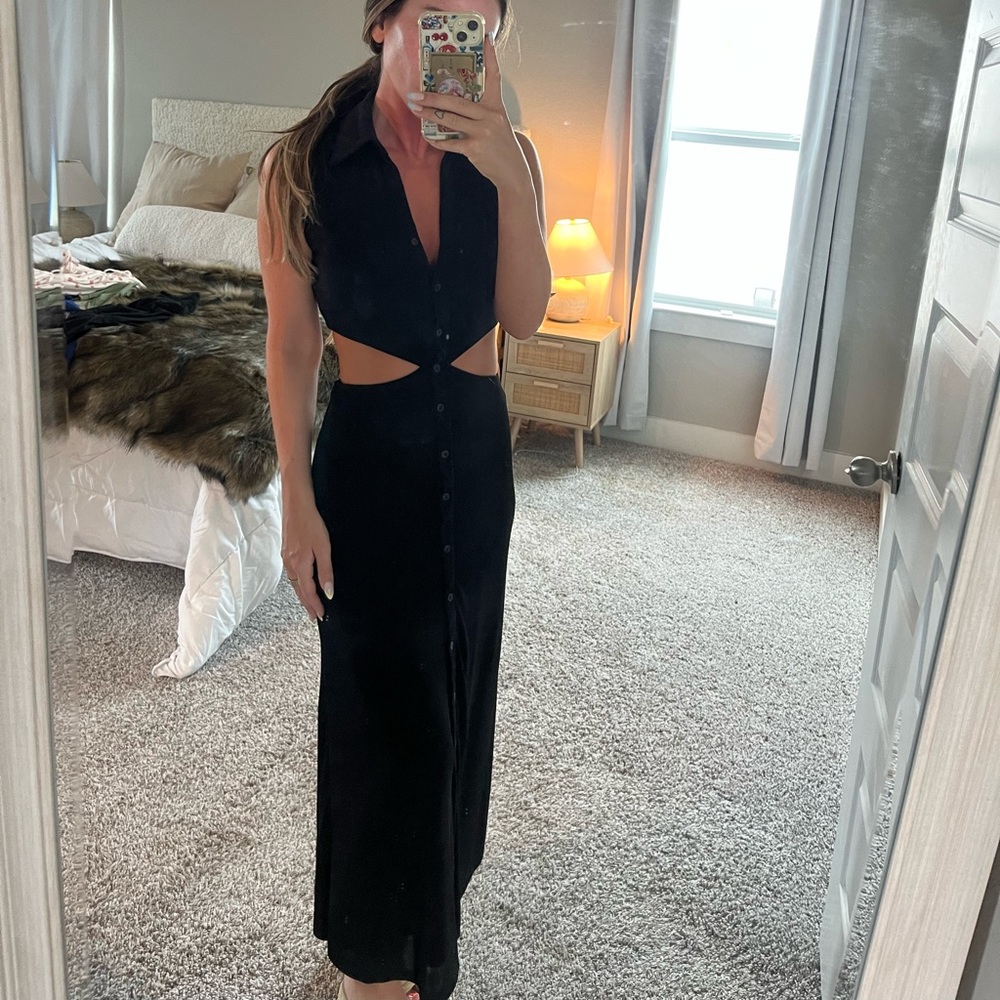 Vici cutout black button down maxi dress